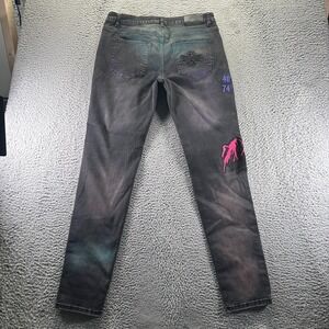 Staple Jeans Mens 34x34 Black Cotton Denim Tapered Leg Embroidery Faded Stretch